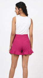 Magenta Ruffled Casual Shorts