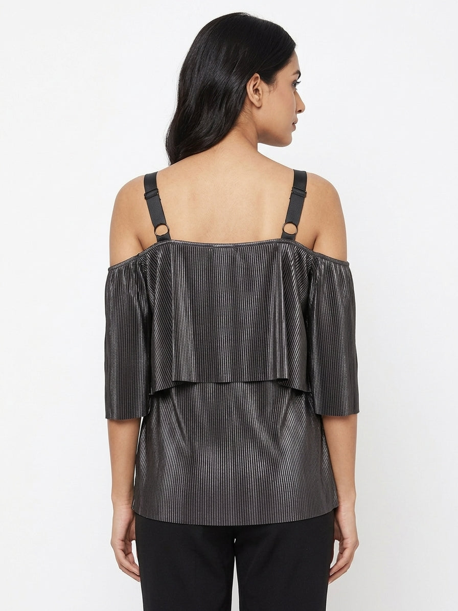 Women's Charcoal Pleated Layered Camisole Top