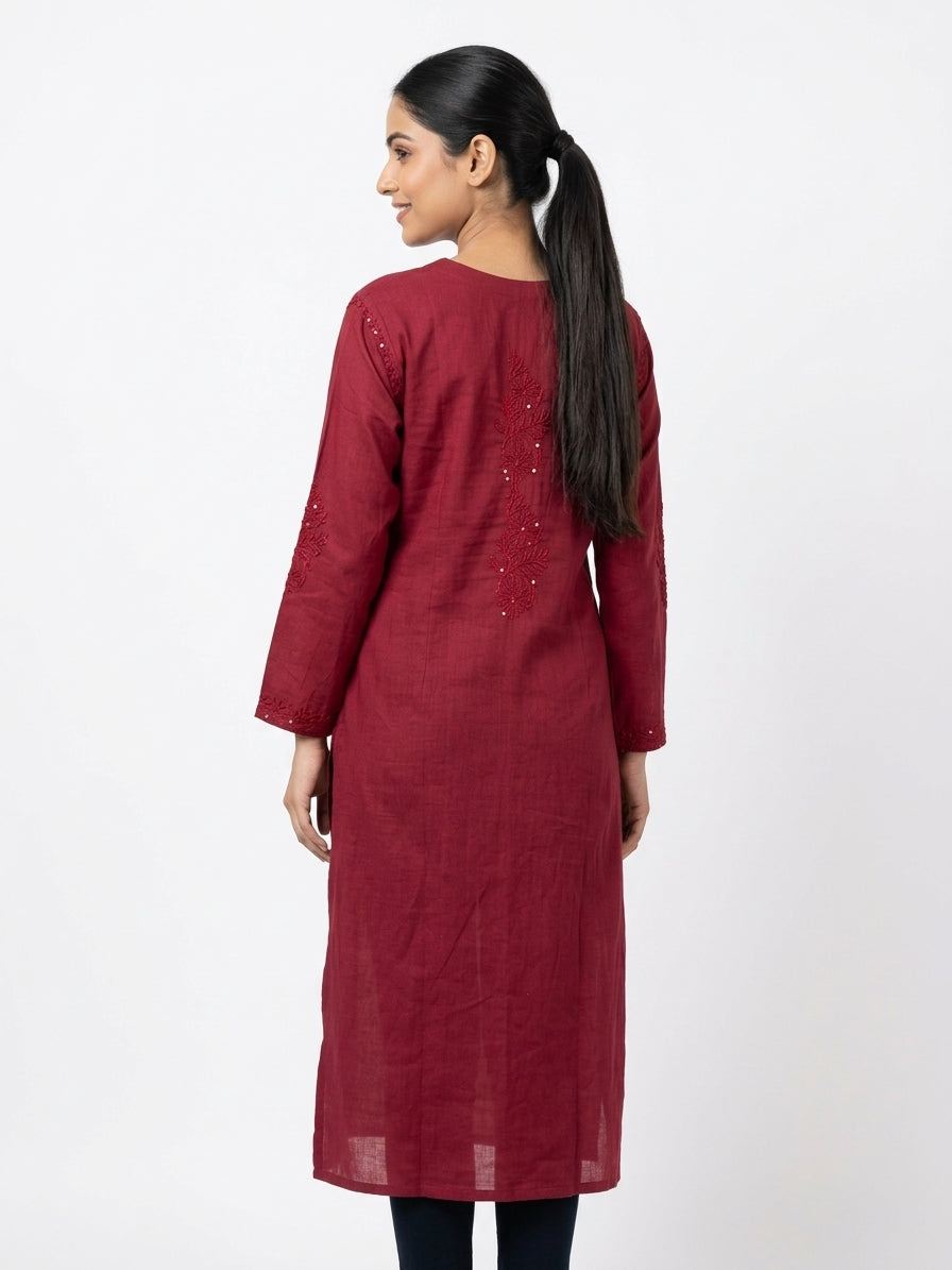 Kurti Casual Burgundy Cotton