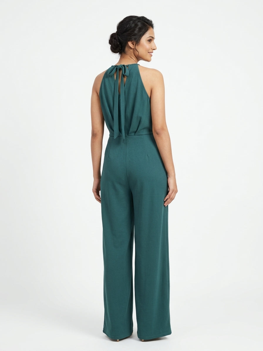 Women's Teal Halter Neck Jumpsuit