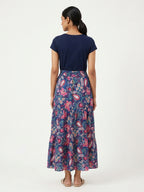 Women's Navy Blue Floral Paisley Print Maxi Skirt