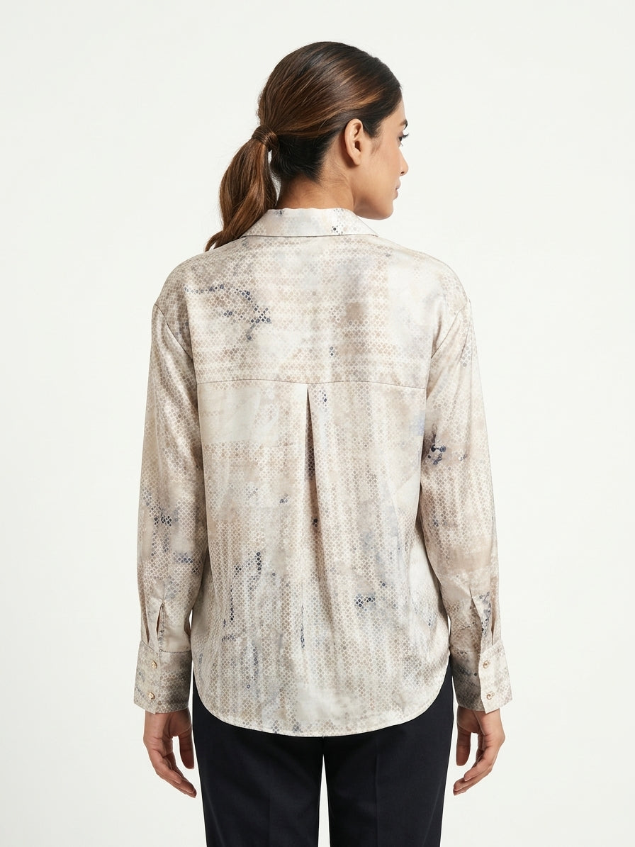 Cream Printed Casual Full Sleeve Shirt