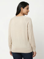 CODE Women's Shimmer Trim Knit Top in Beige/Gold