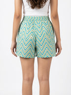 Teal & Green Zig-Zag Printed Relaxed Fit Shorts