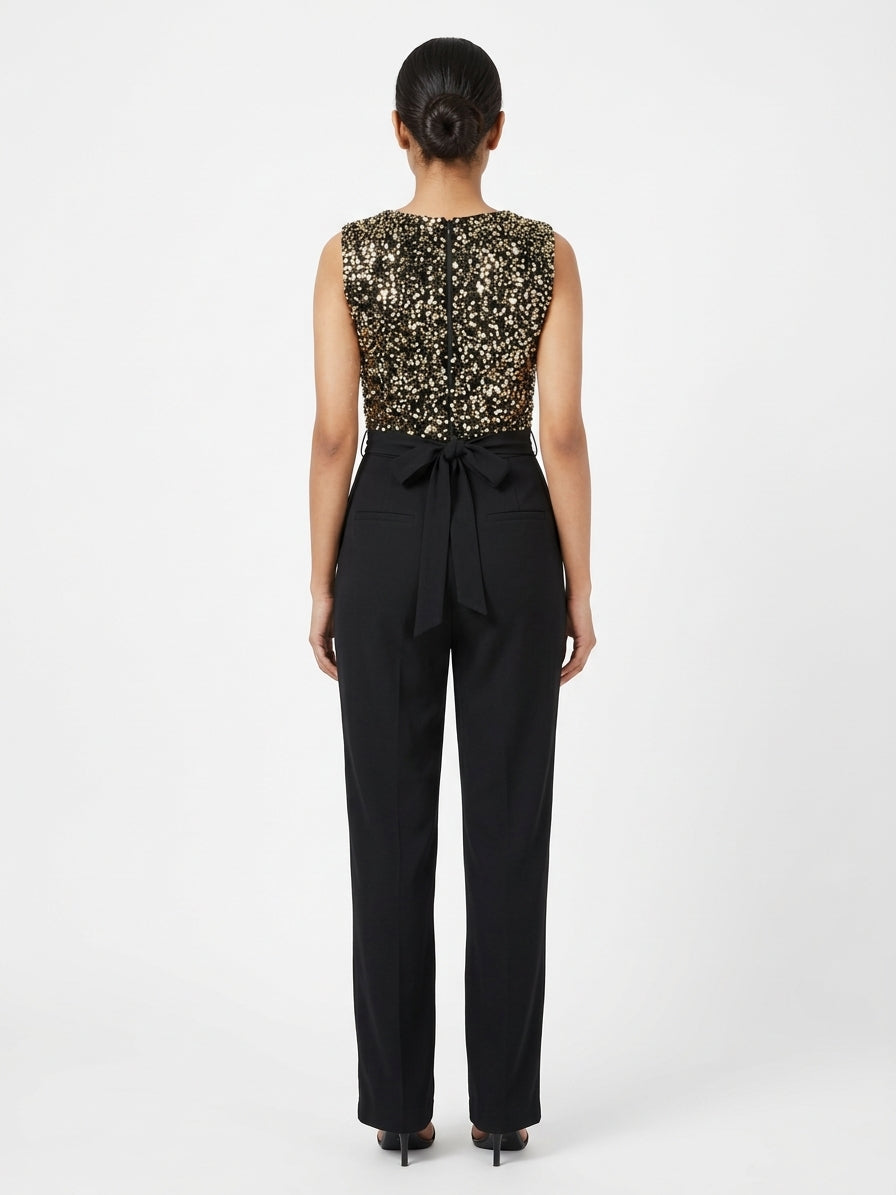 Black & Gold Sequin Embellished Sleeveless Jumpsuit
