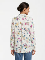 Women's White Floral & Butterfly Print Long Sleeve Casual Shirt