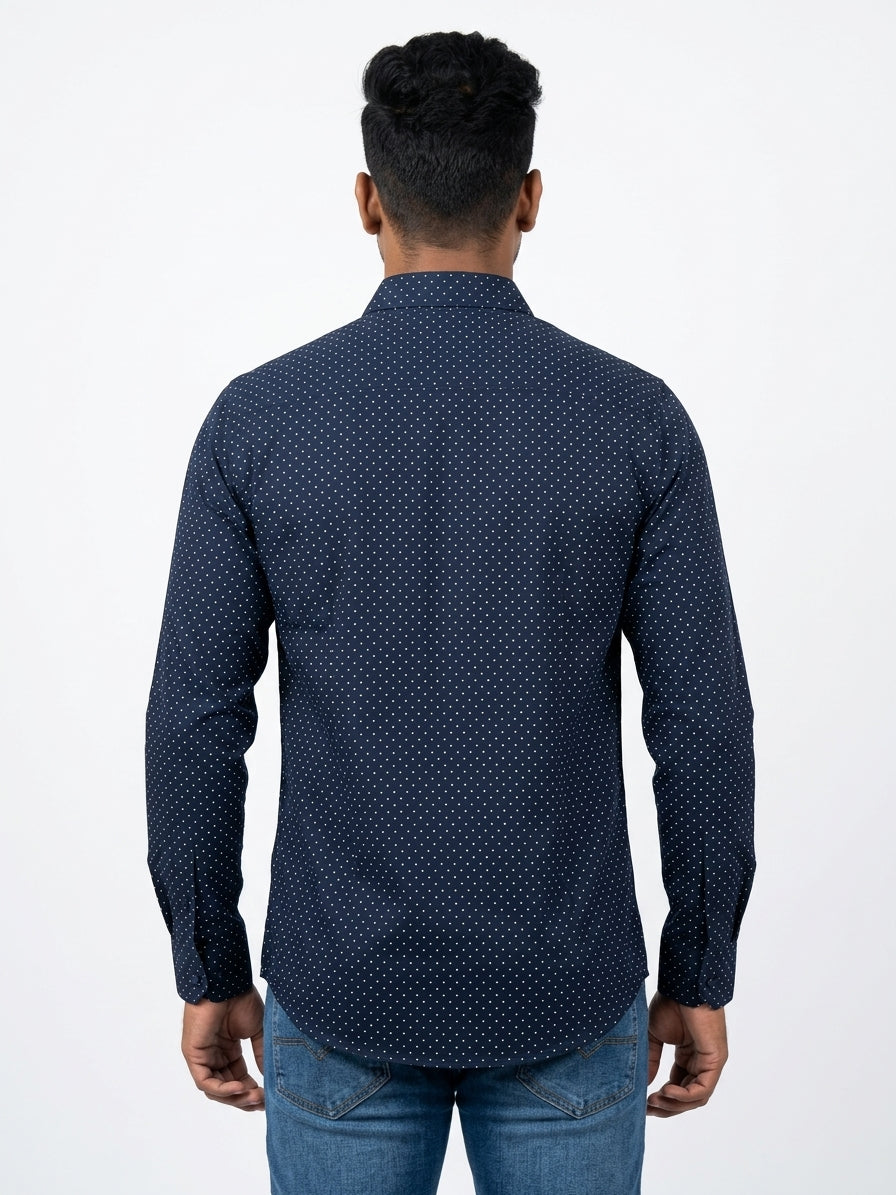 Navy Blue Polka Dot Casual Shirt