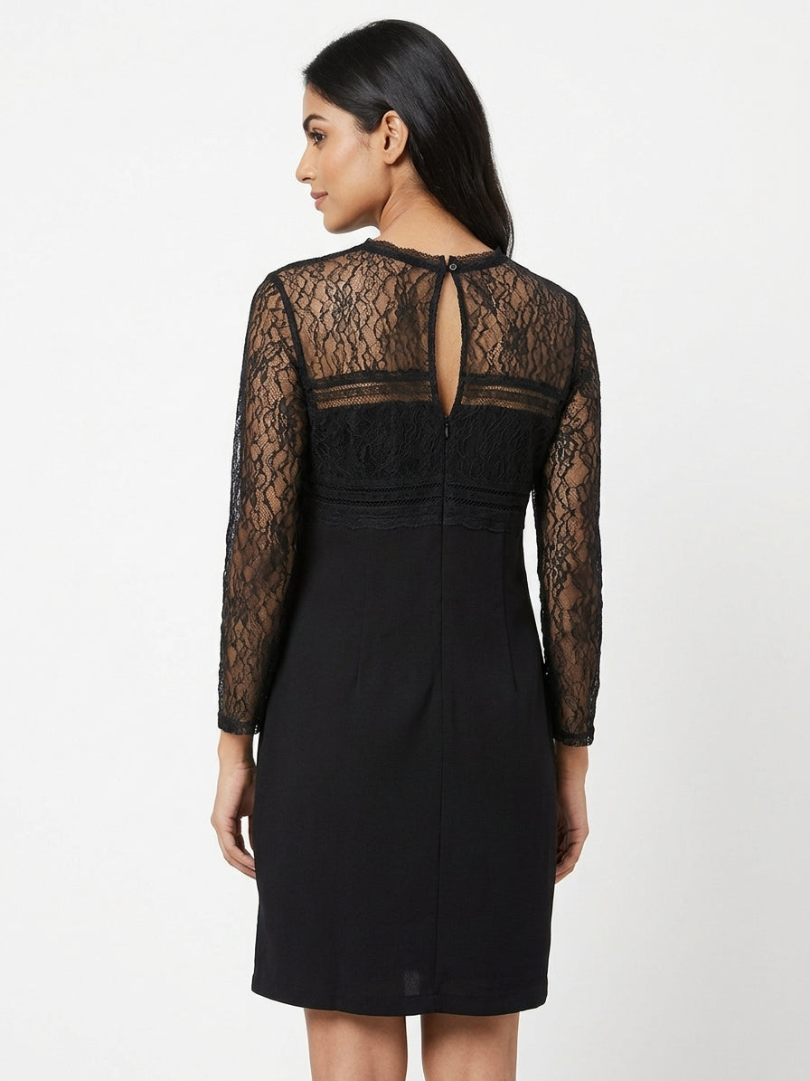 Elegant Black Lace Sleeve Dress