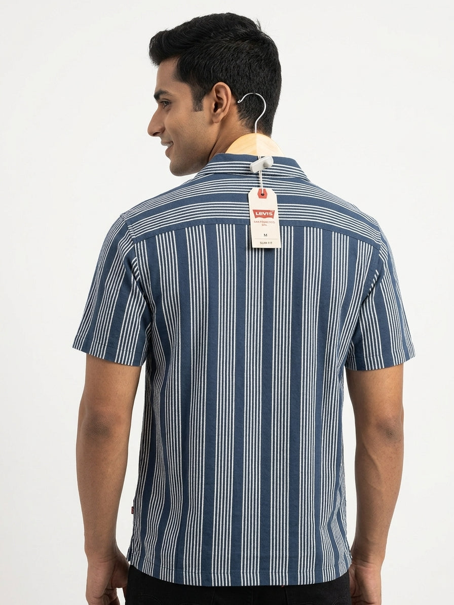 Navy Blue Striped Slim Fit Casual Shirt