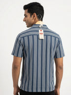 Navy Blue Striped Slim Fit Casual Shirt