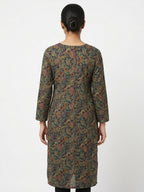 Navy Blue Printed V-Neck Kurti