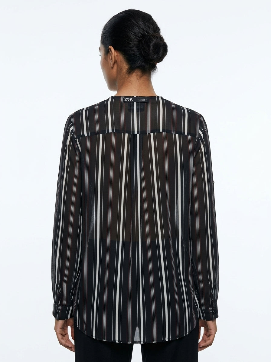 Zara Top Casual Black Polyester