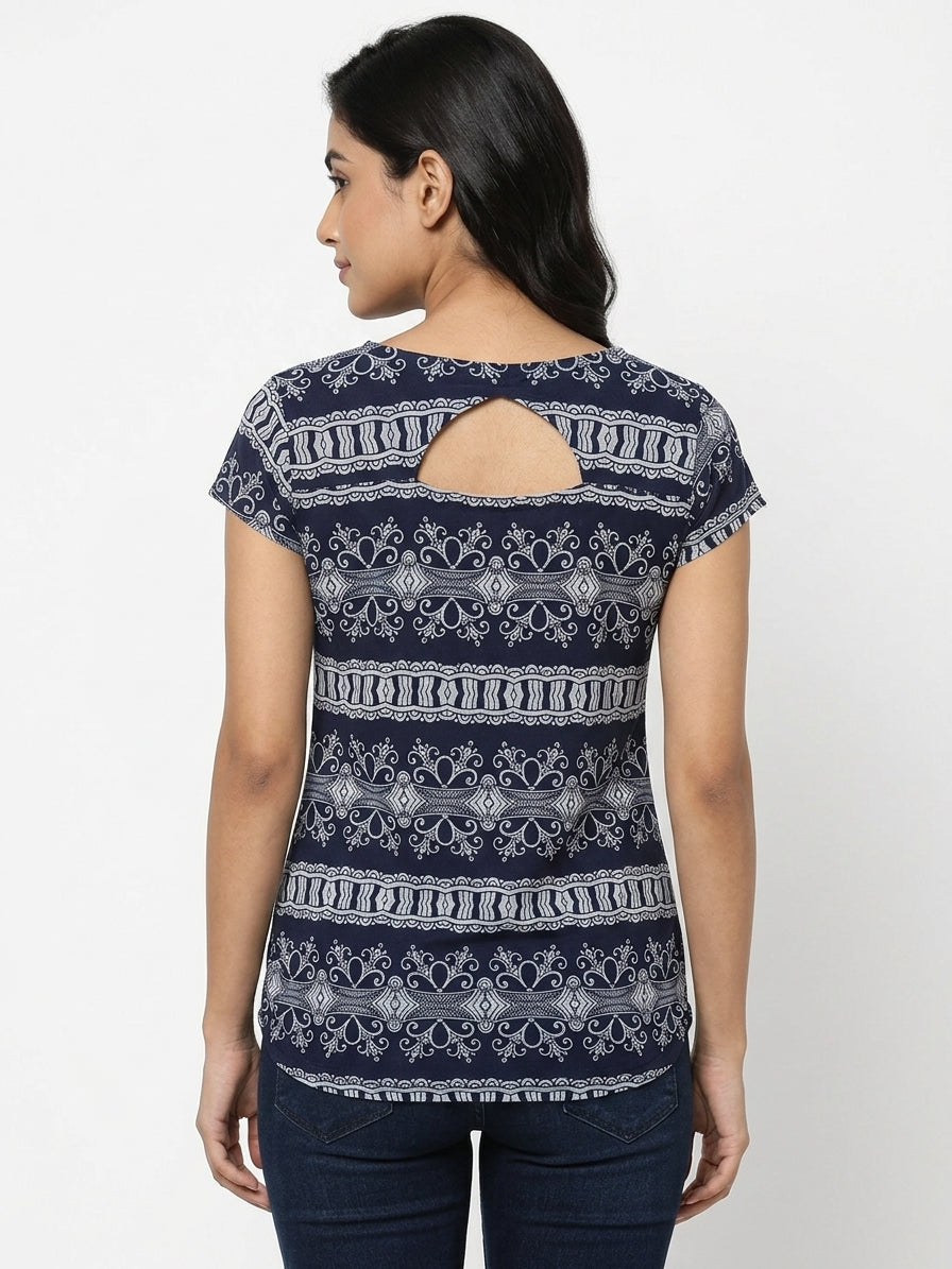 Basic Top Casual Navy Polyester