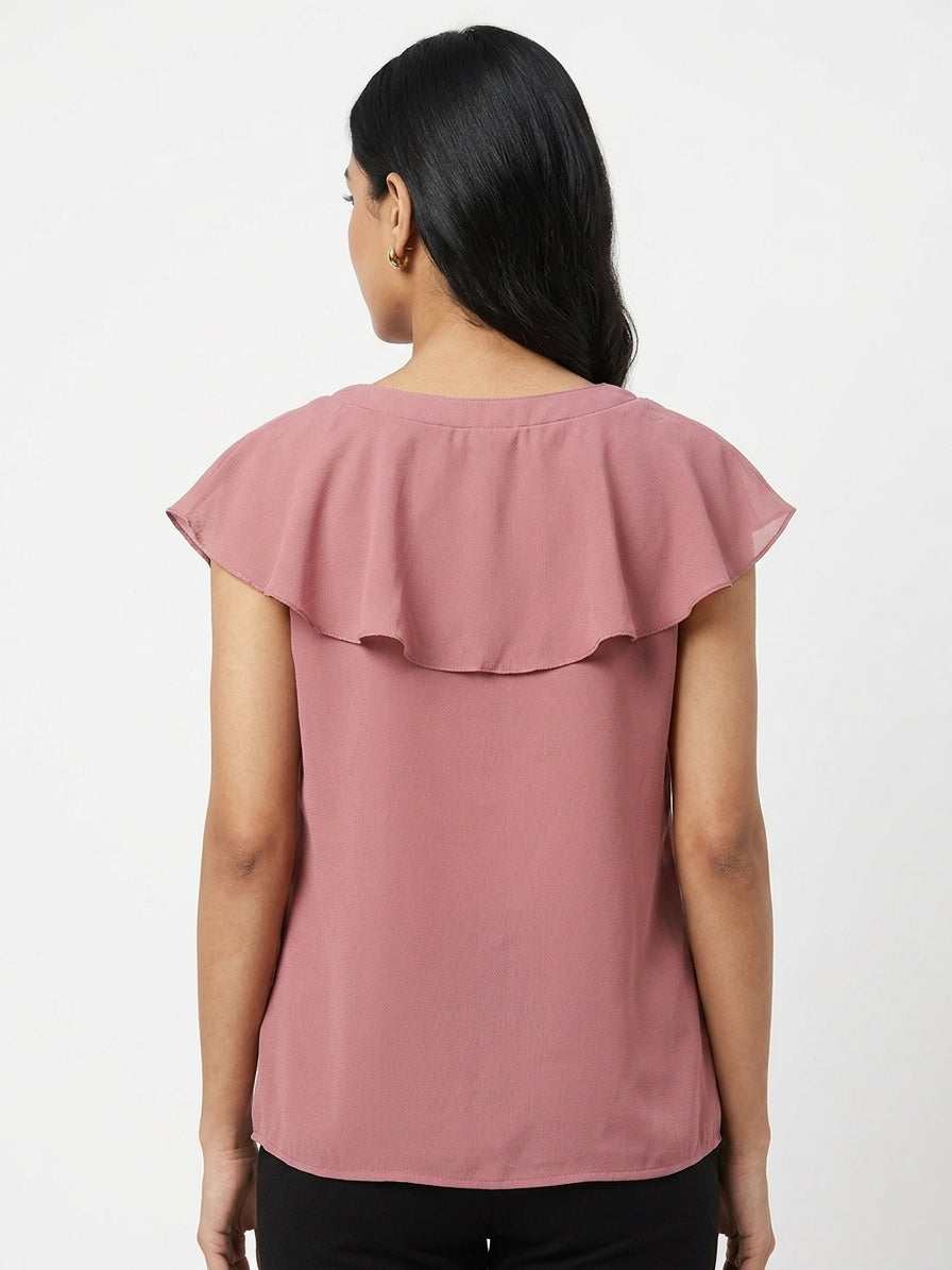 Women's Pink Ruffle Detail Casual Top
