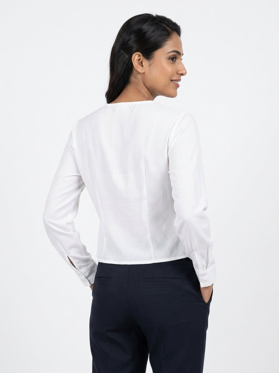 Women's White Button-Front V-Neck Casual Top