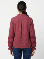 Burgundy Textured Viscose Casual Shirt