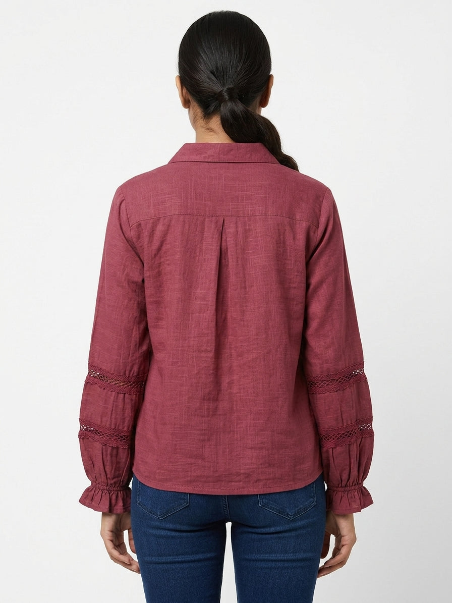 Burgundy Textured Viscose Casual Shirt