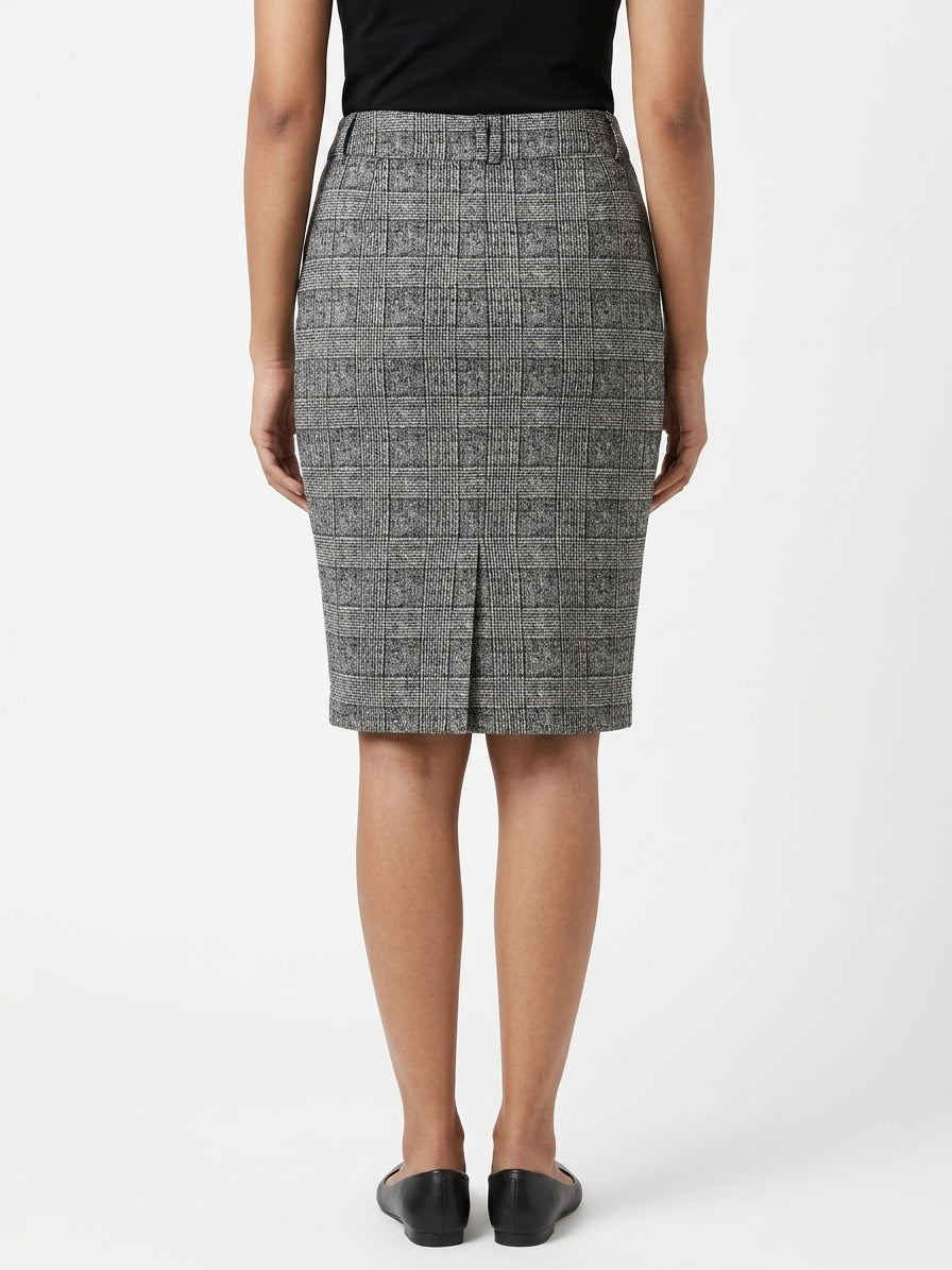 Women's Grey Plaid Regular Fit Skirt