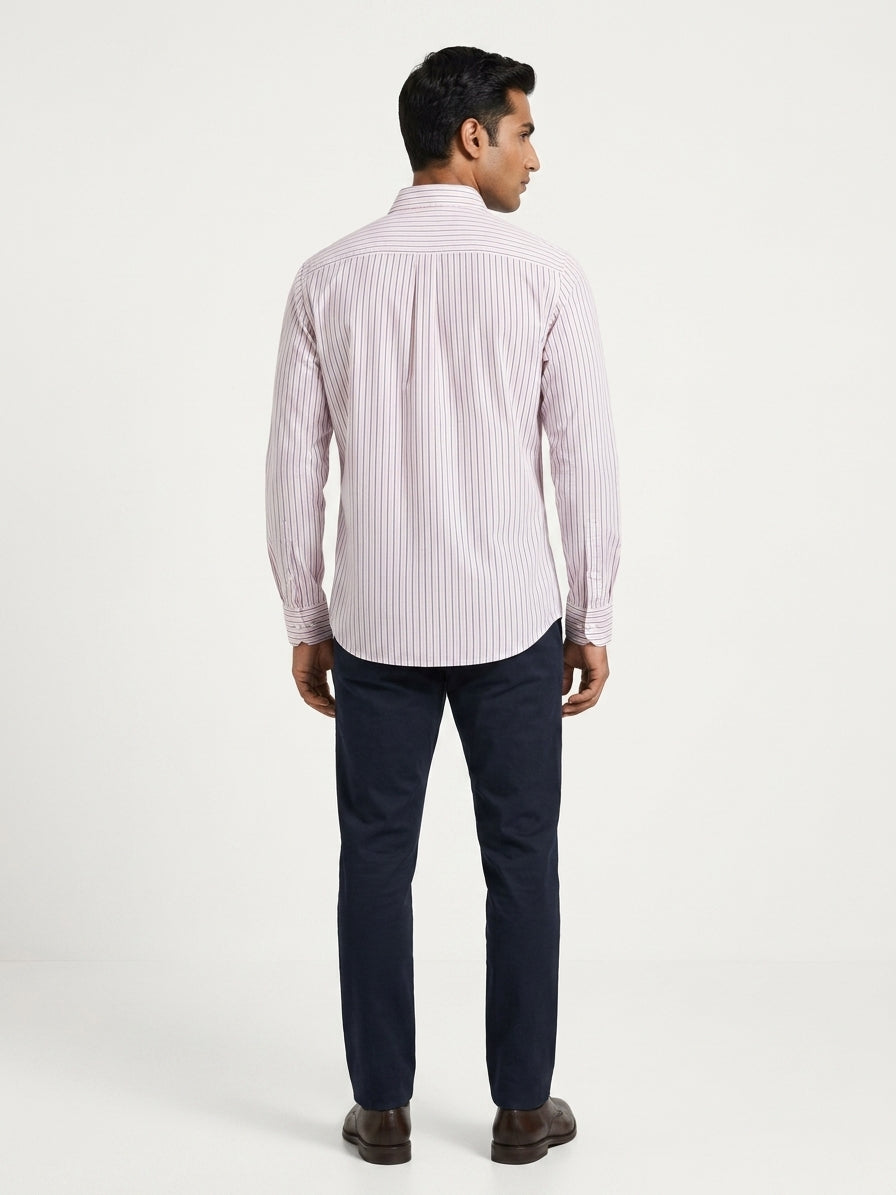 White Striped Regular Fit Casual Shirt