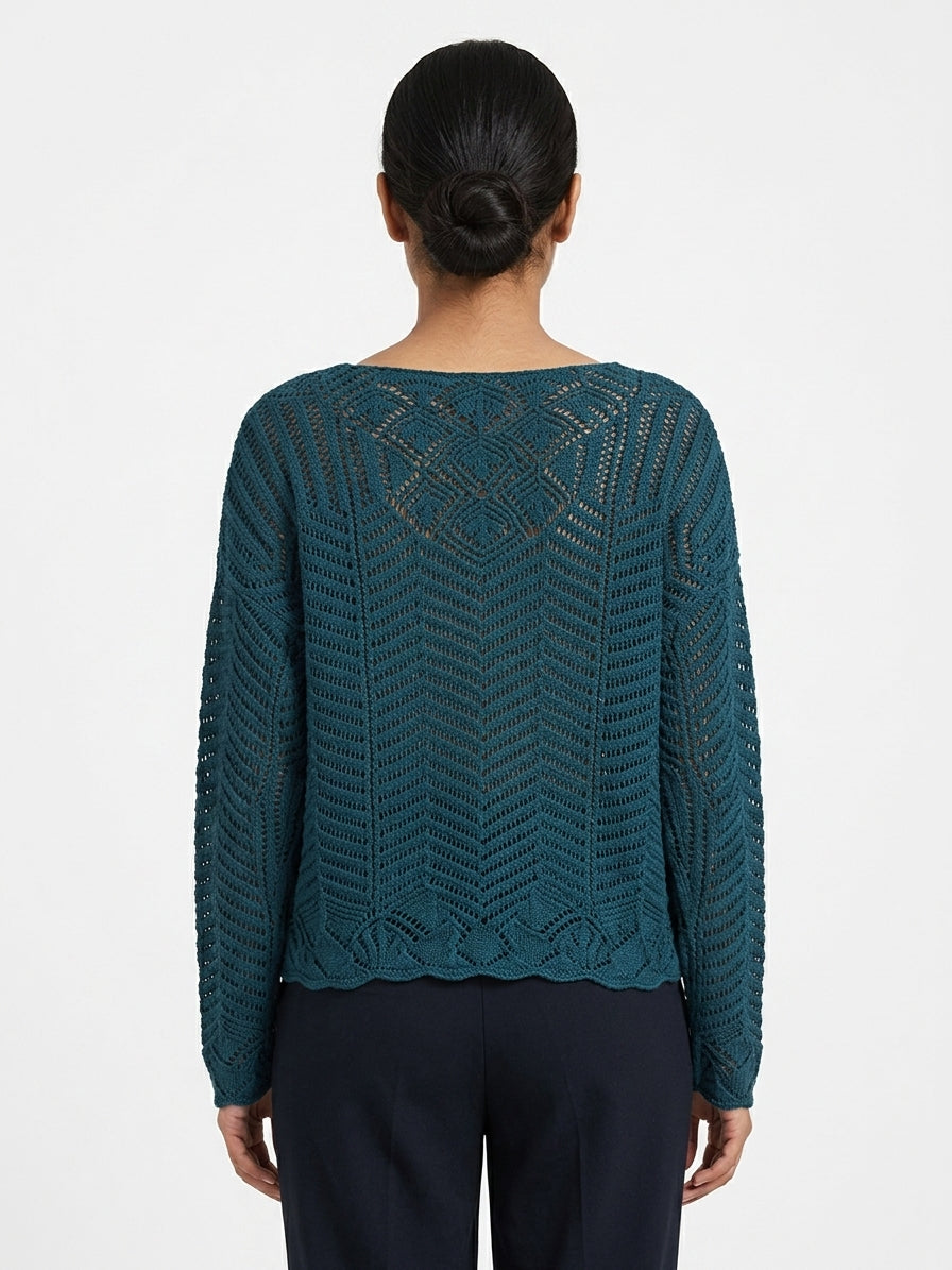 Teal Open Knit Pullover Sweater