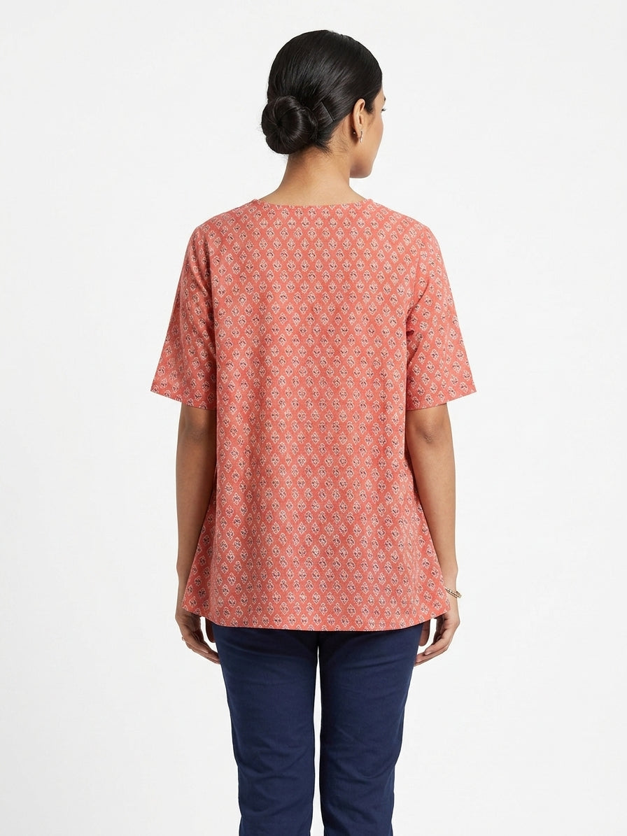 Women's Coral Floral Print Casual Shirt