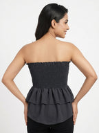 P's Red Dark Brown Shirred Top