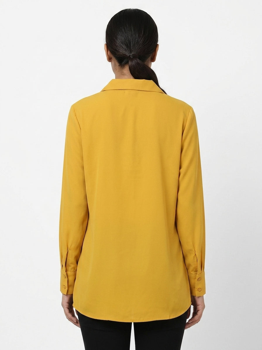 Women's Yellow Collared Long Sleeve Top