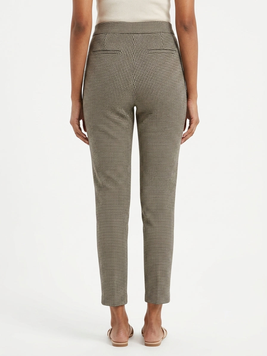 Black Houndstooth Patterned Slim Fit Trousers