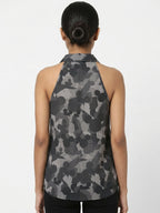 Vero Moda Women's Charcoal Printed Sleeveless Collared Top