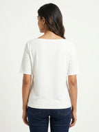 White Boat Neck Regular Fit Top