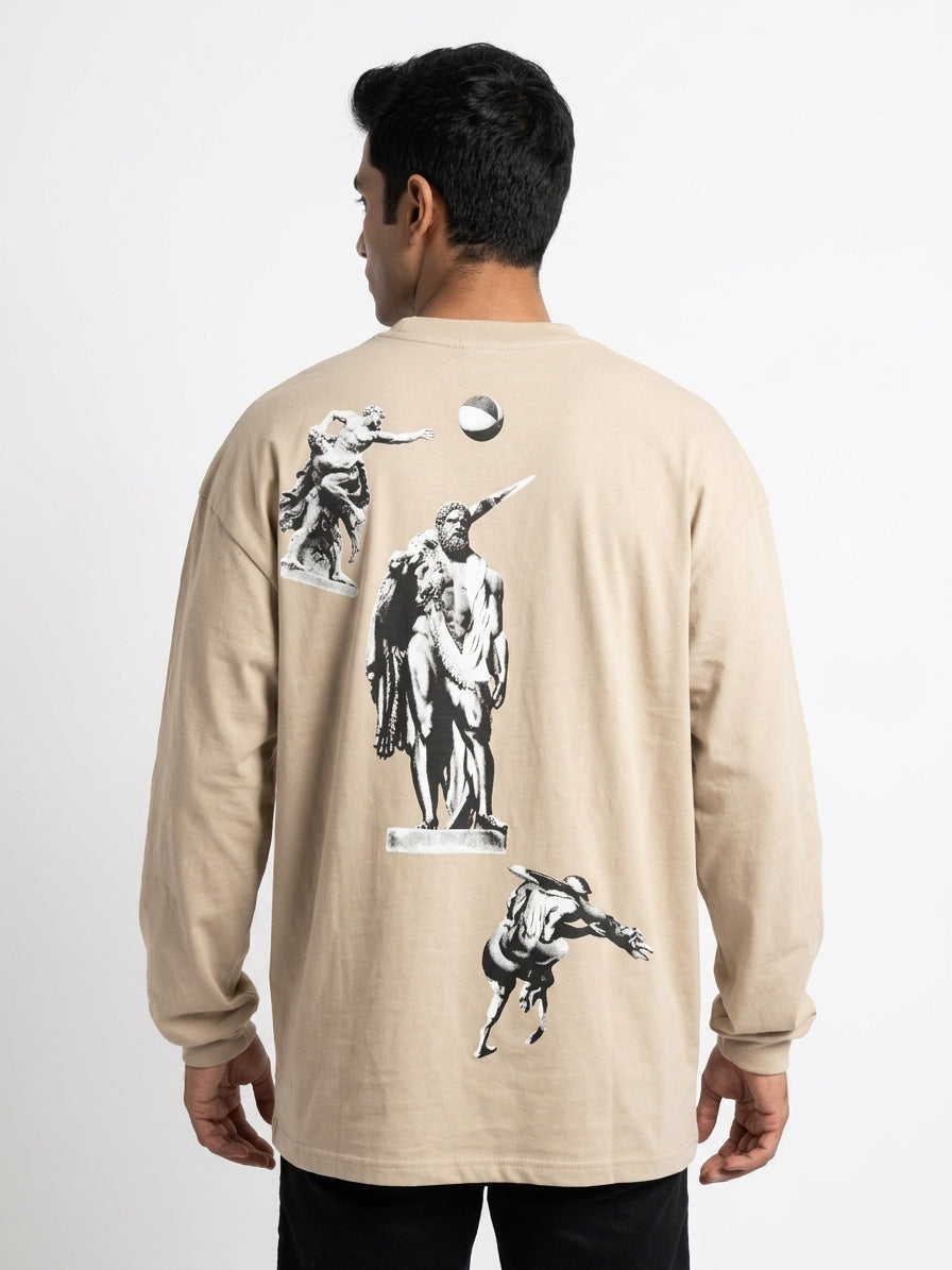 Beige Oversized Graphic Print T-Shirt