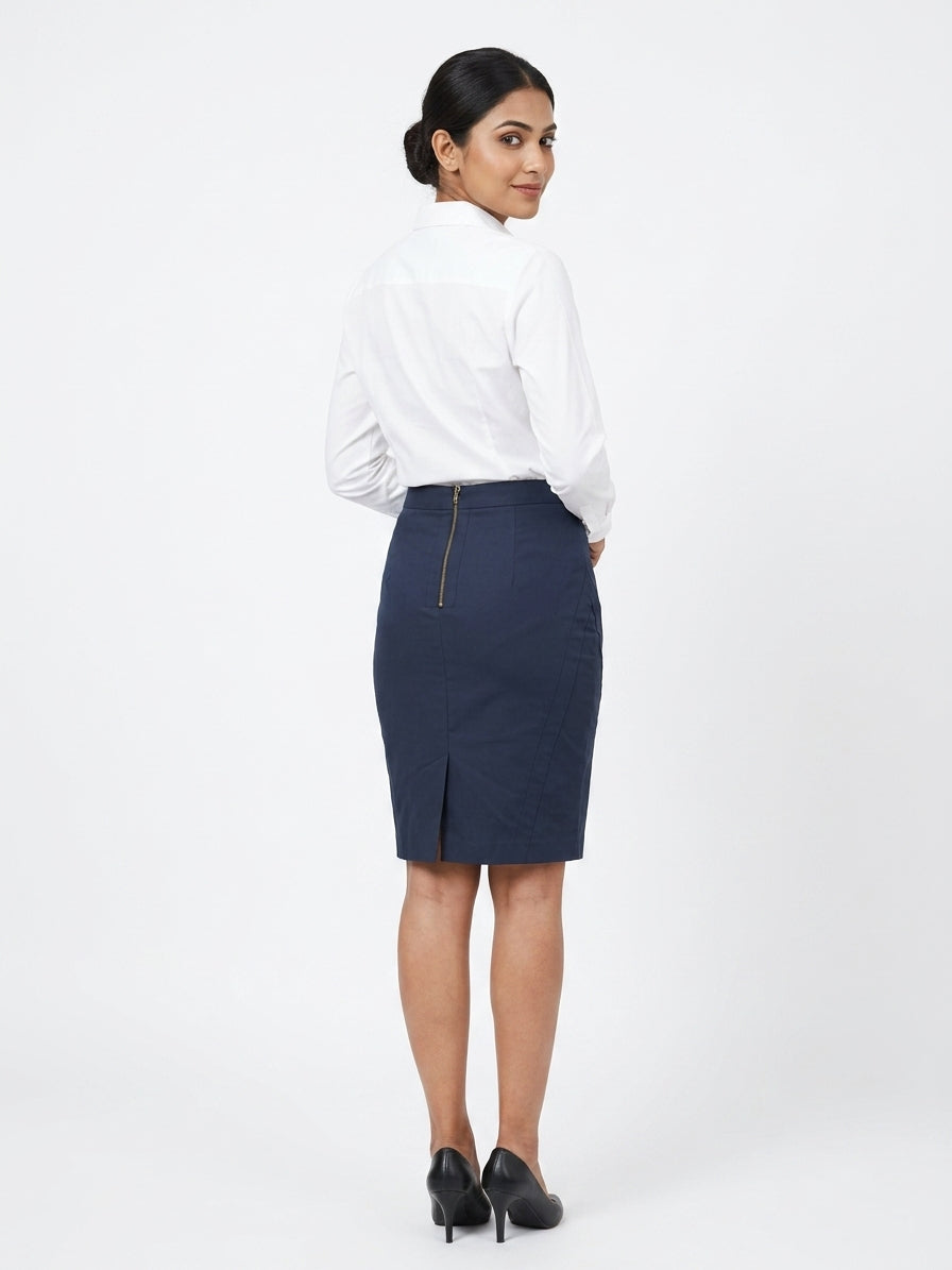 Navy Slim Fit Tailored Skirt