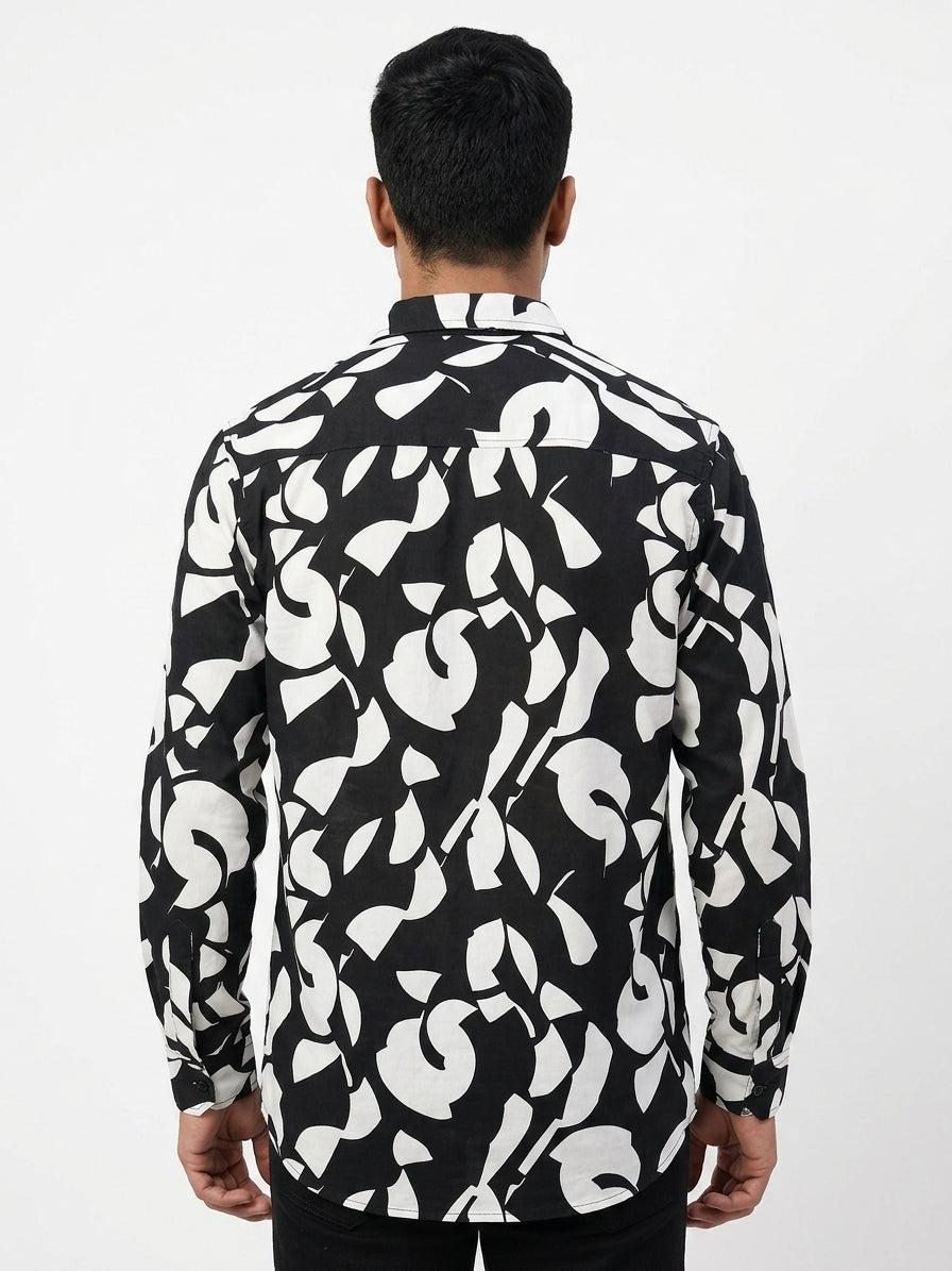 Shirt Casual Black Polyester