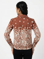 Women's Brown Floral Print Long Sleeve Casual Shirt