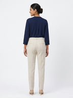 Cream Plaid Regular Fit Trousers