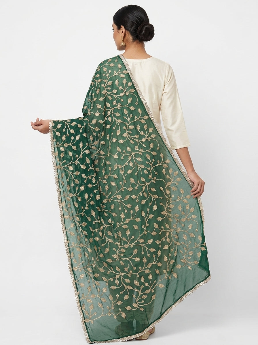Elegant Green Embroidered Dupatta