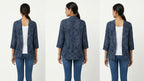 Navy Blue Printed Open Front Shrug