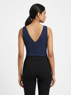 Navy Shimmer V-Neck Bodysuit