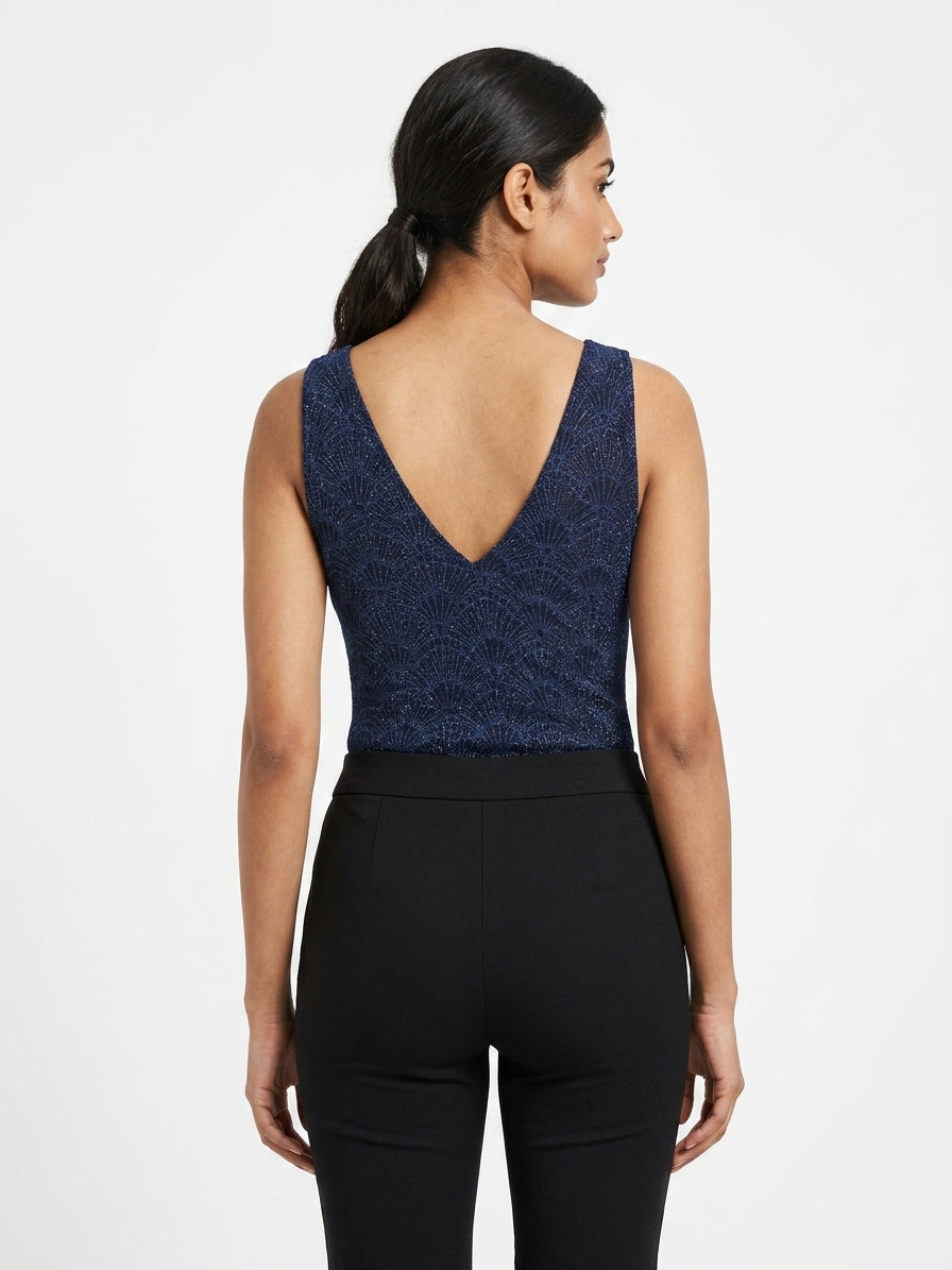 Navy Shimmer V-Neck Bodysuit