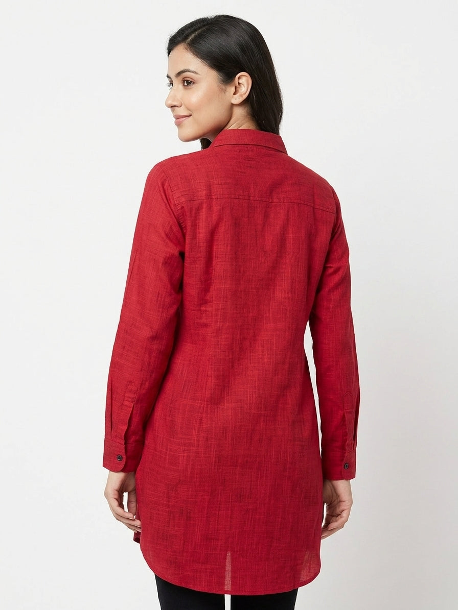 Fabindia Red Cotton Long Sleeve Kurti