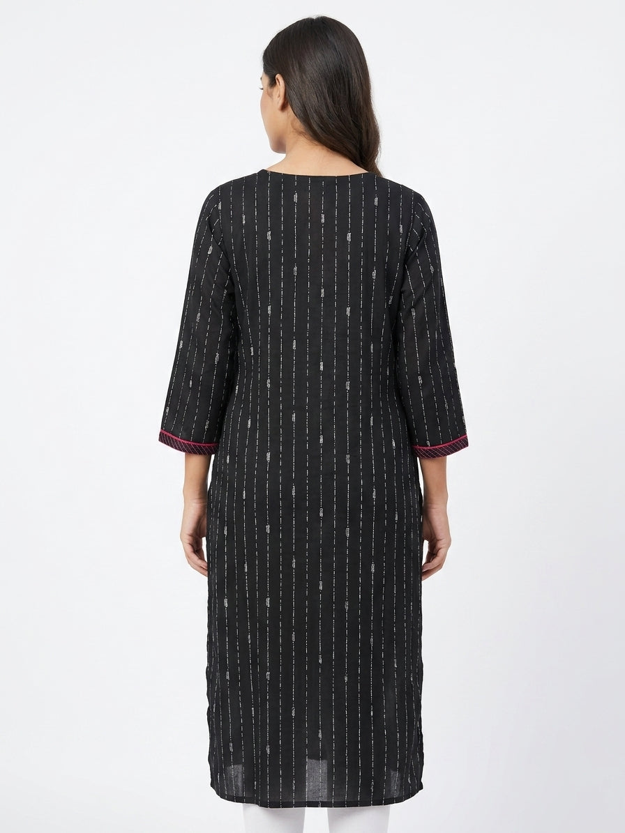 Fusion Kurti Casual Black Cotton