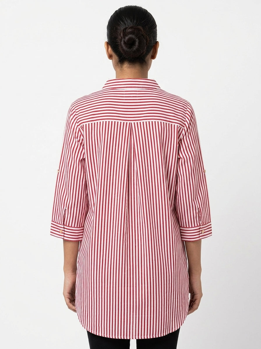 Red & White Striped Relaxed Fit Casual Shirt