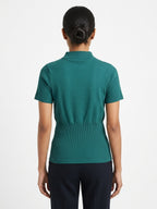 Teal Ribbed Mock Neck Short Sleeve Slim Fit Top