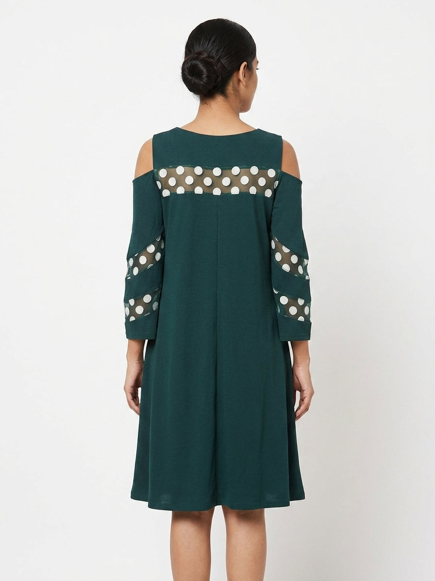 Nina Leonard Dress Polka Dot Dark Green Polyester