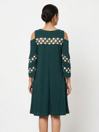 Nina Leonard Dress Polka Dot Dark Green Polyester