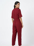 Jumpsuit Solid Maroon Polyester