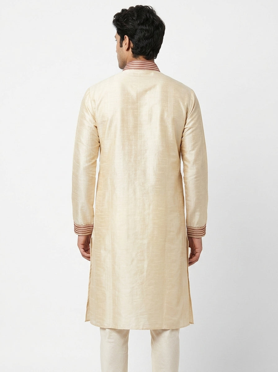 White Diamond Kurta Self Design Cream Silk