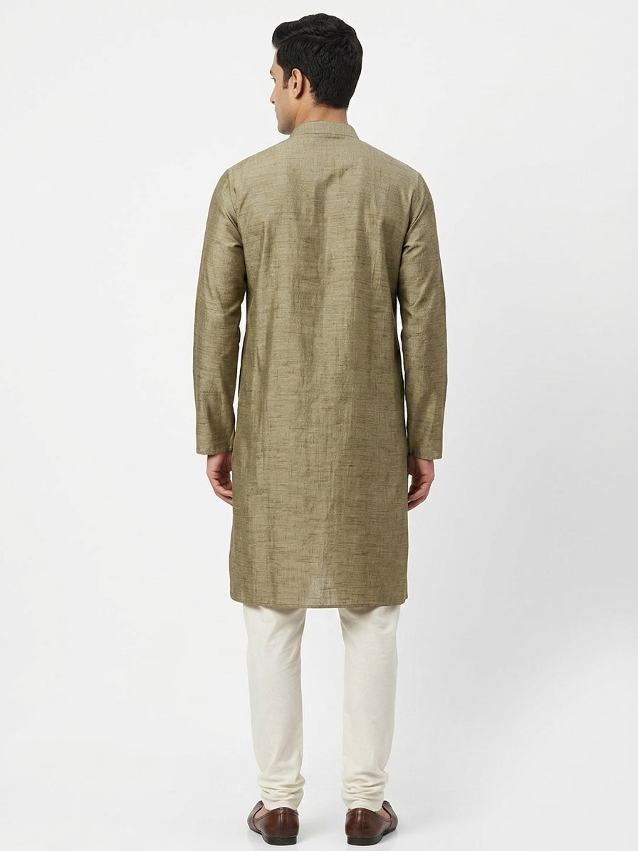 Kurta Self Design Olive Blended