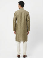 Kurta Self Design Olive Blended