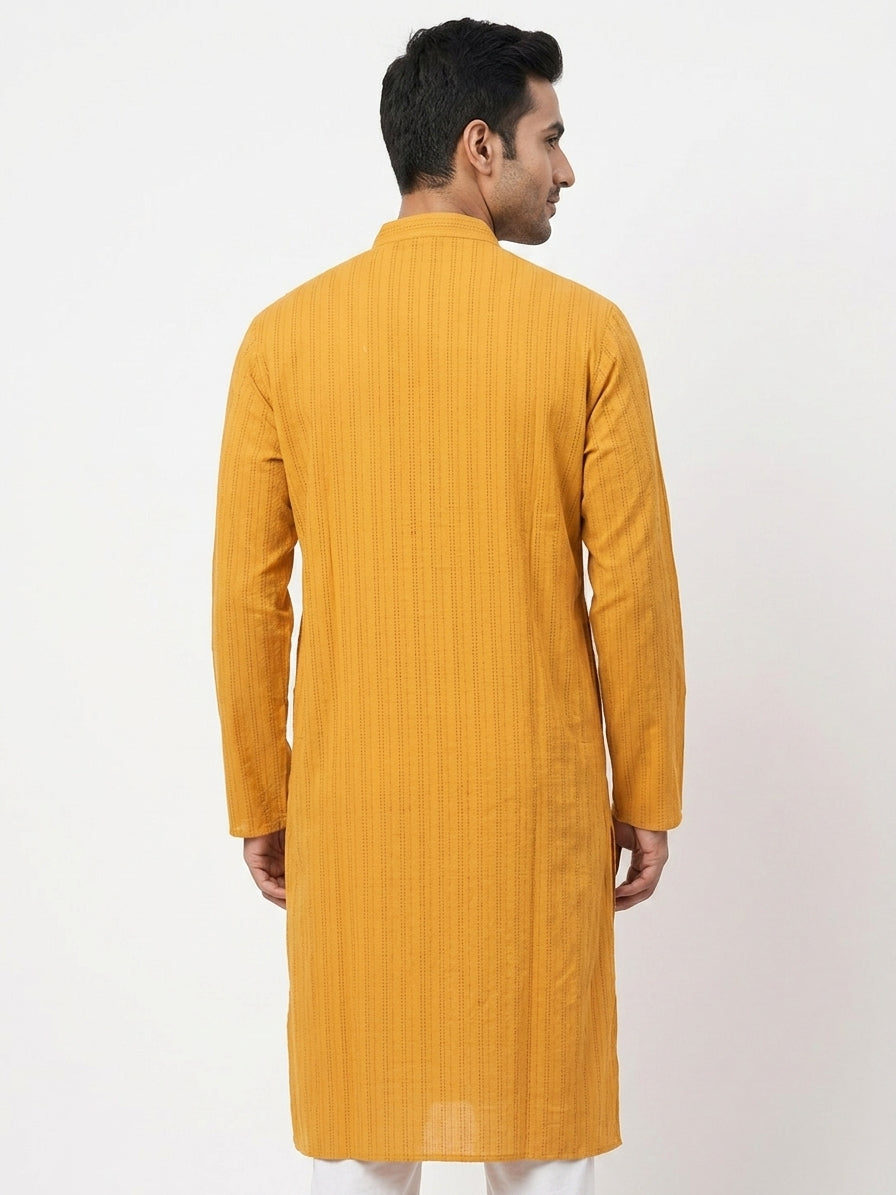 Ethos Kurta Self Design Mustard Cotton